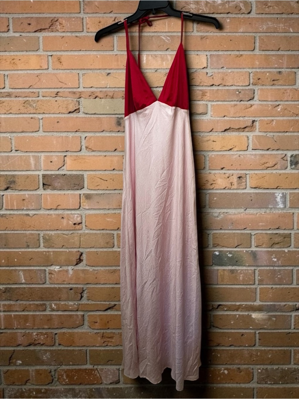 wild fable Two-Tone Maxi Slip Dress — Red & Light Pink